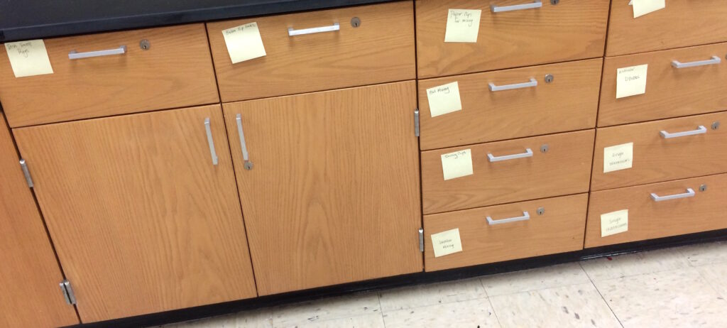 drawers with labels