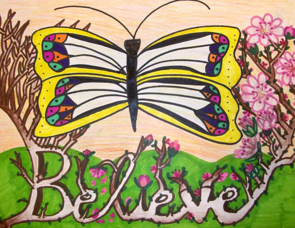 student piece that says "believe"