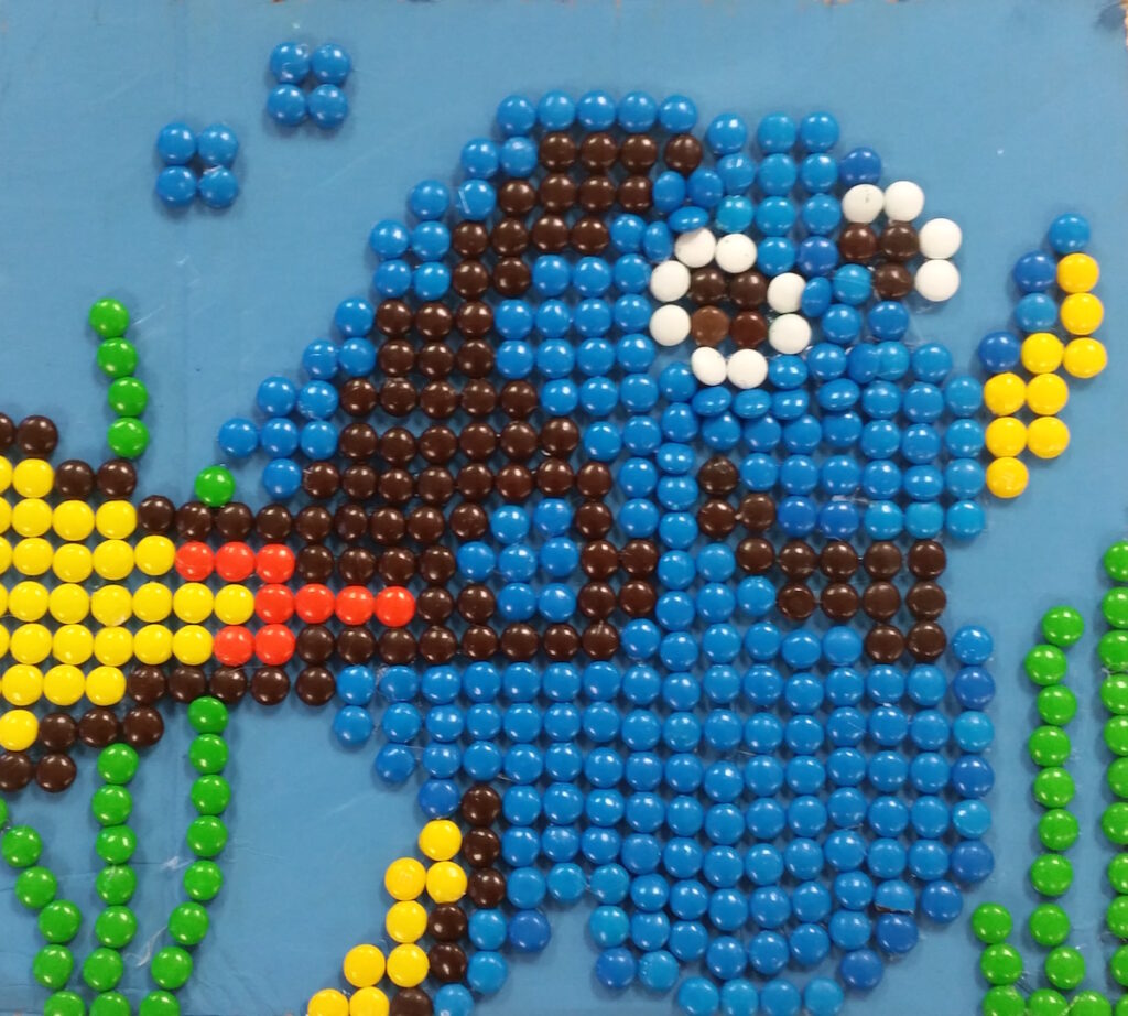 The character Dory made out of M&Ms