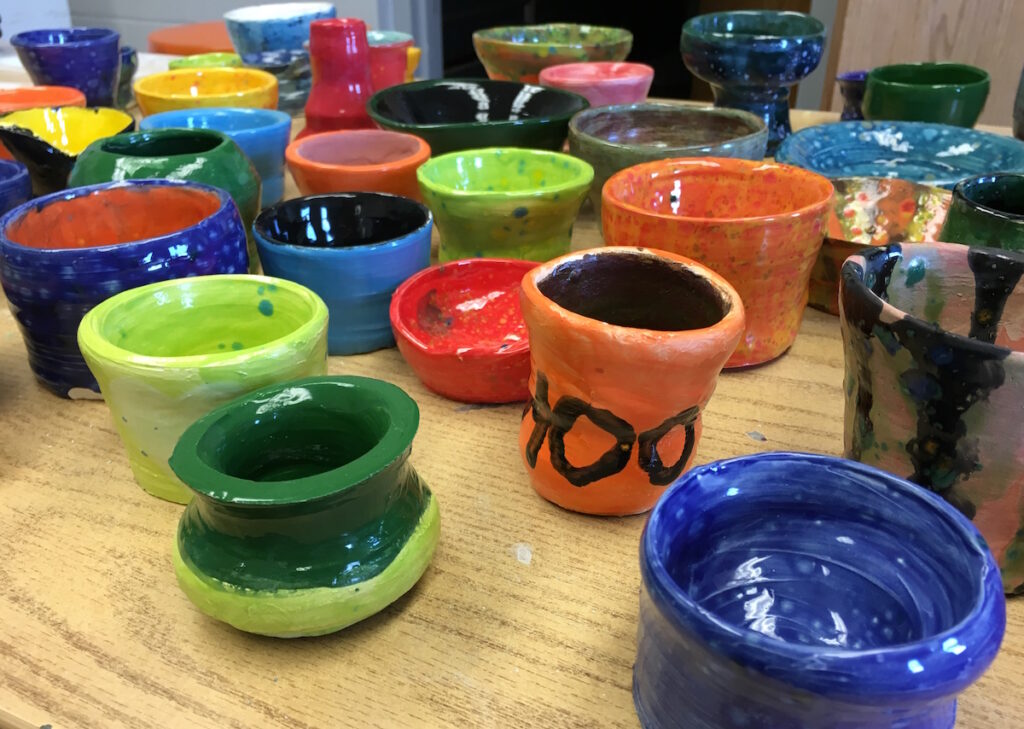 collection of student ceramic pieces