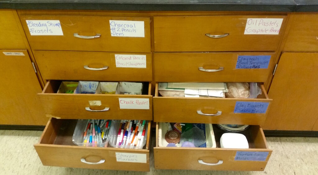 labeled supply drawers