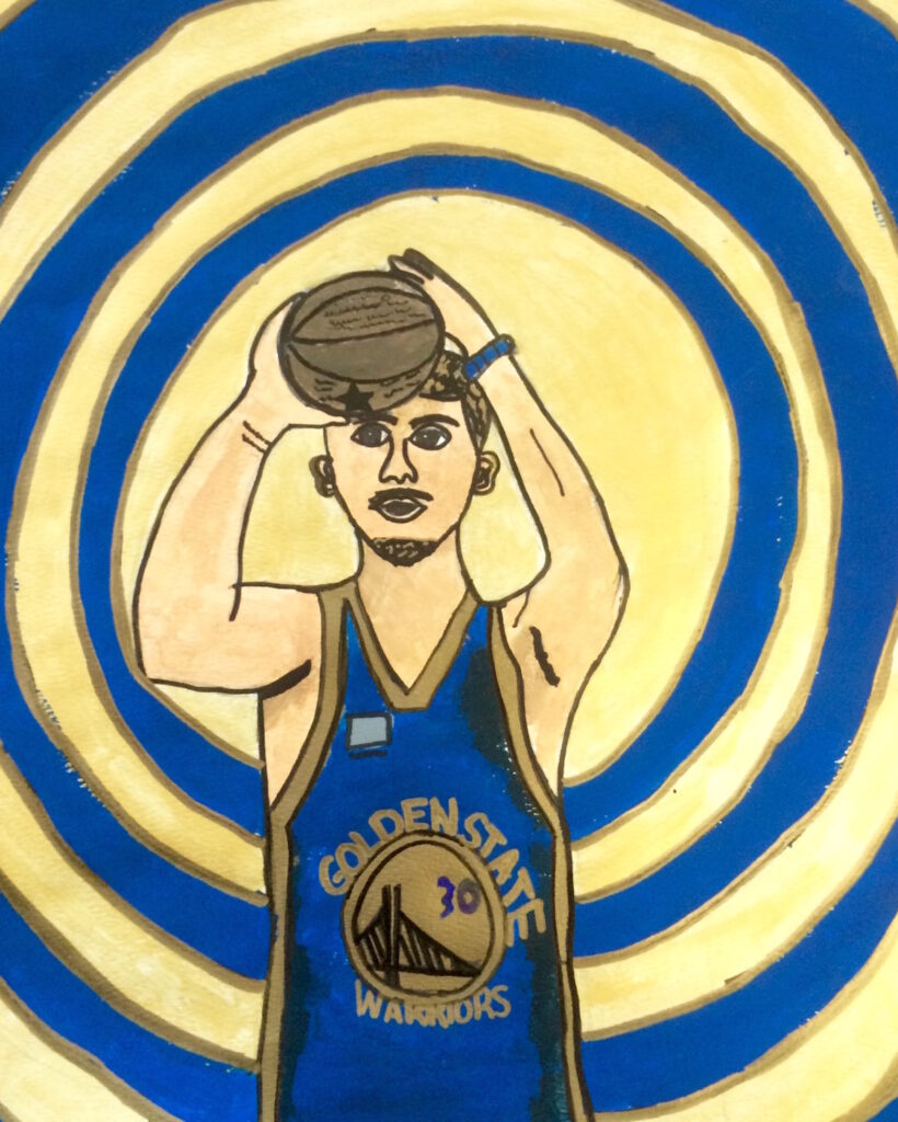 student work showing basketball player