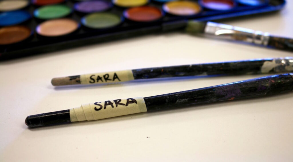 brushes labeled with student's name