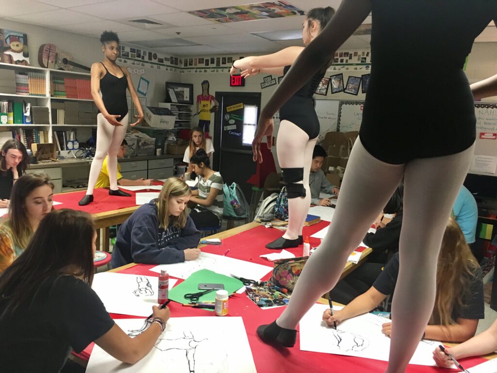 students drawing dancers