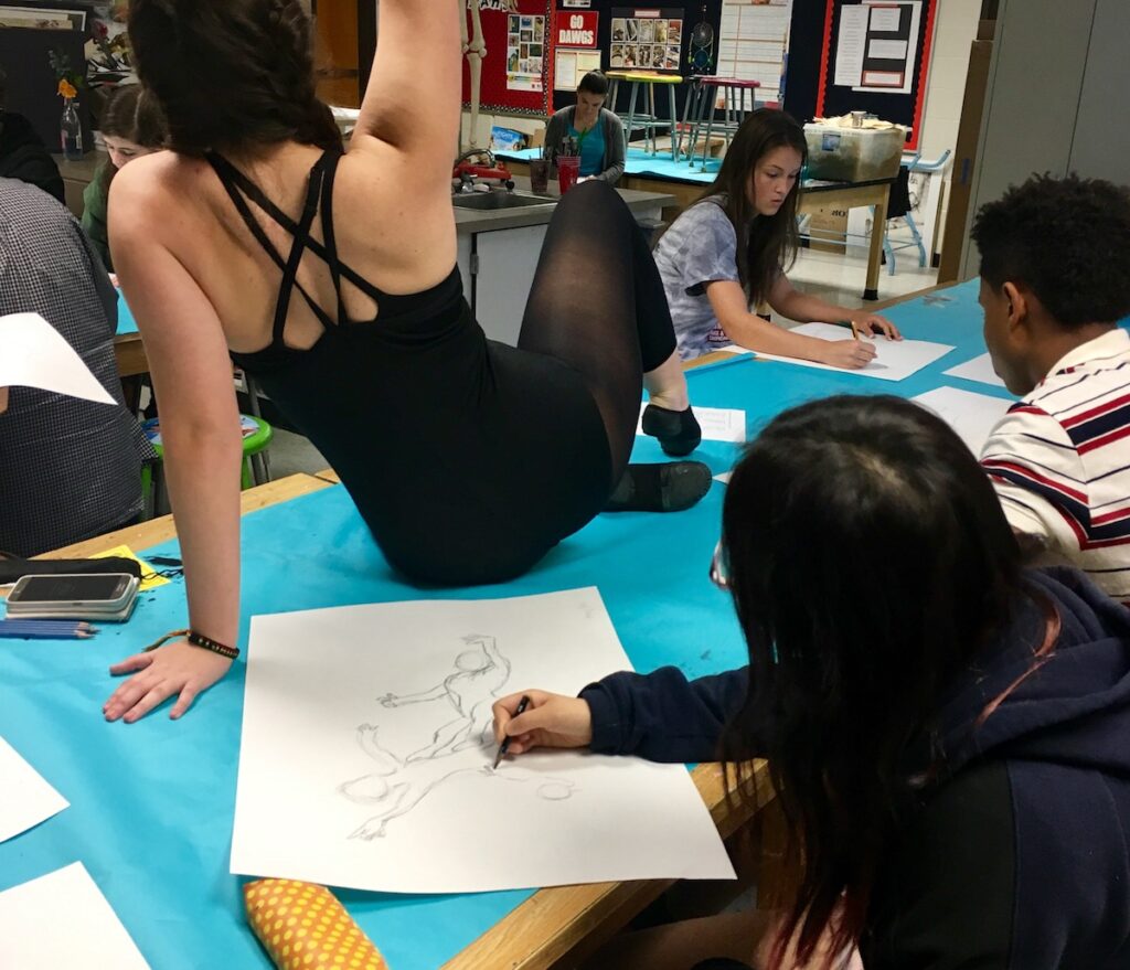 students drawing dancer