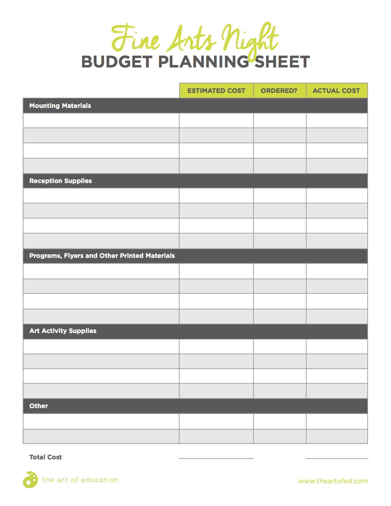 Fine Arts Night Budget Planning Sheet
