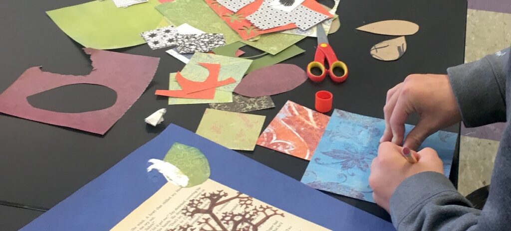 students working on collage