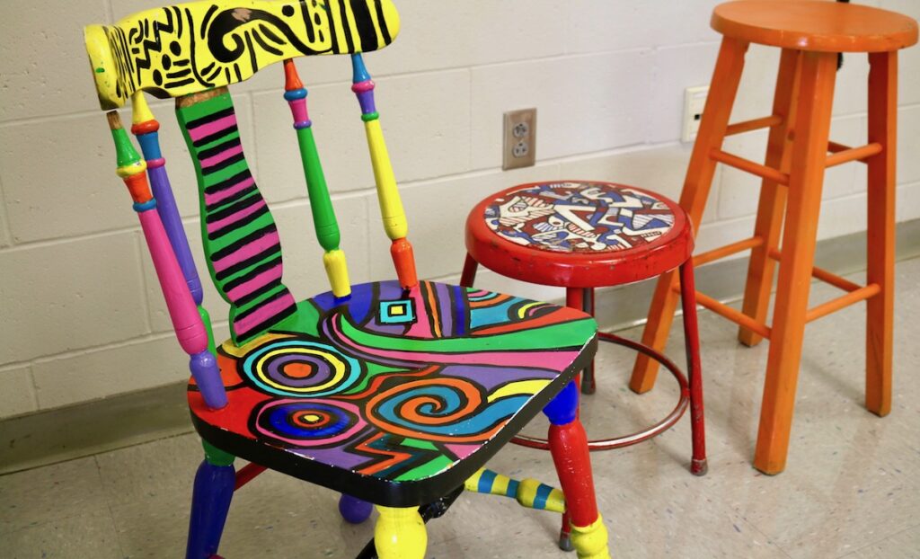 painted chair and stools