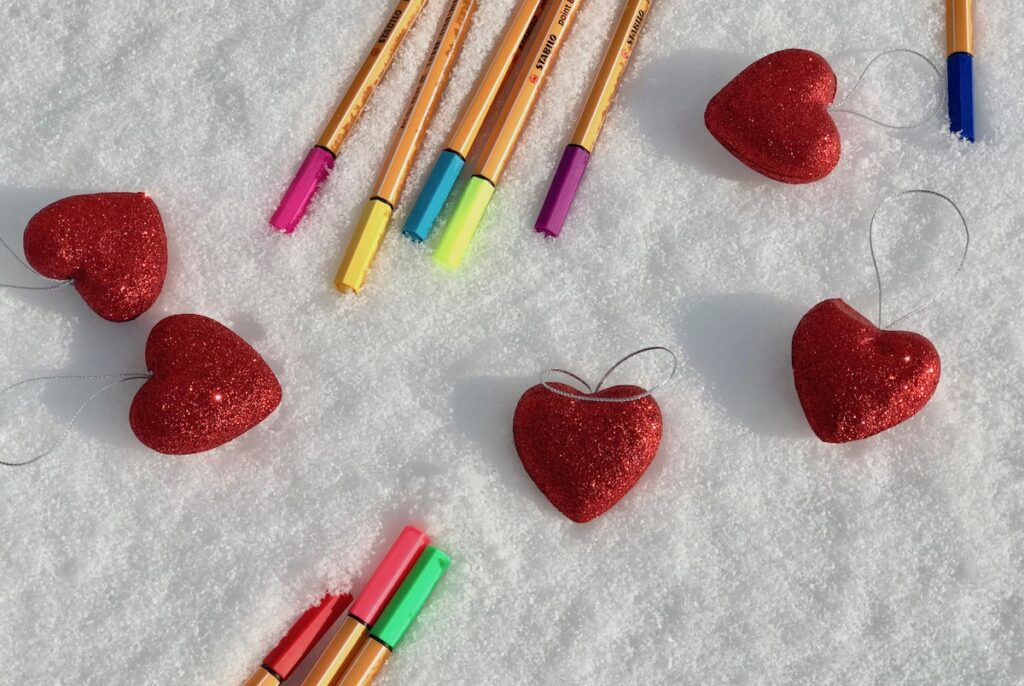 pens and hearts