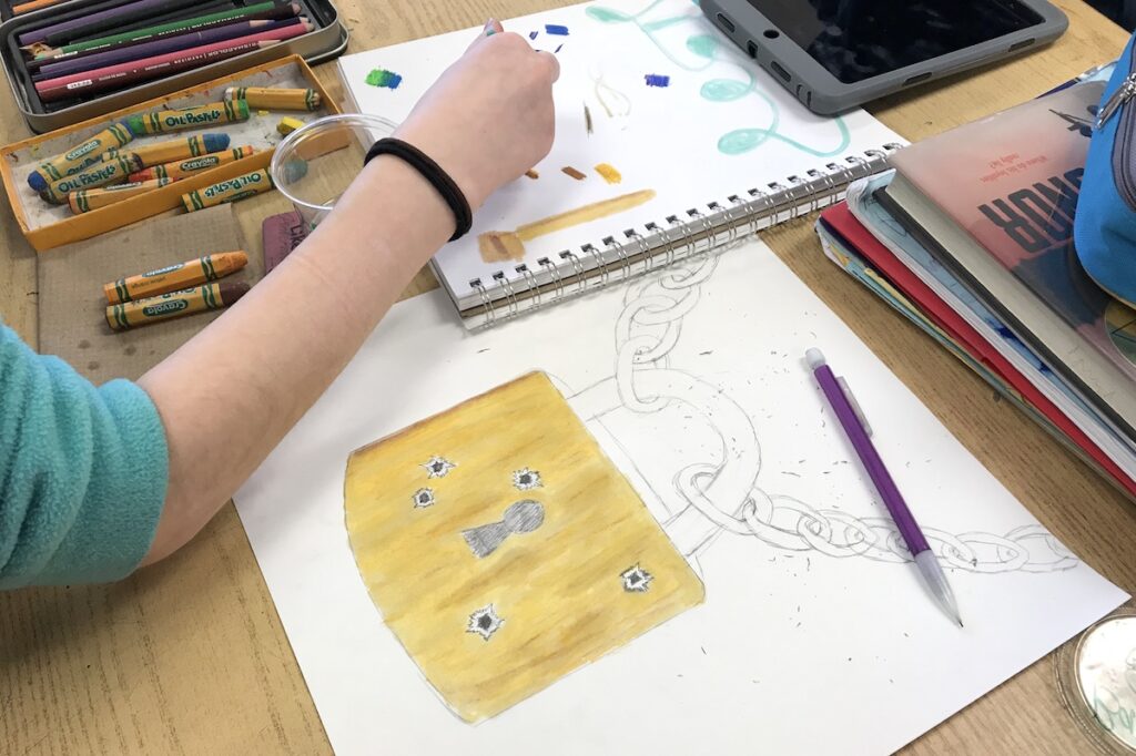 student making art