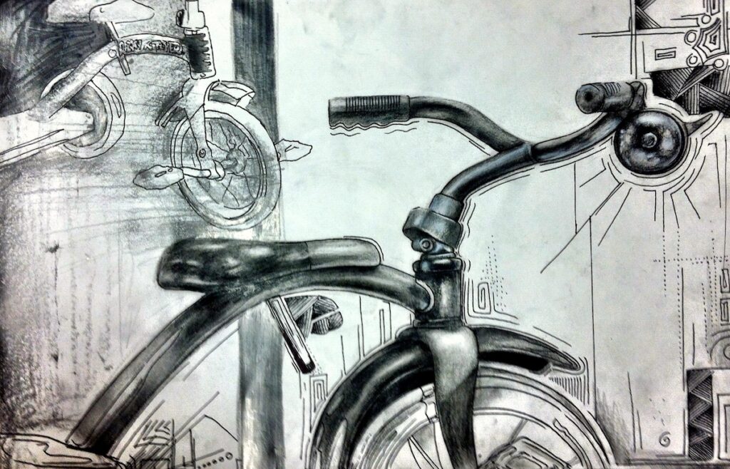 student bike study drawing