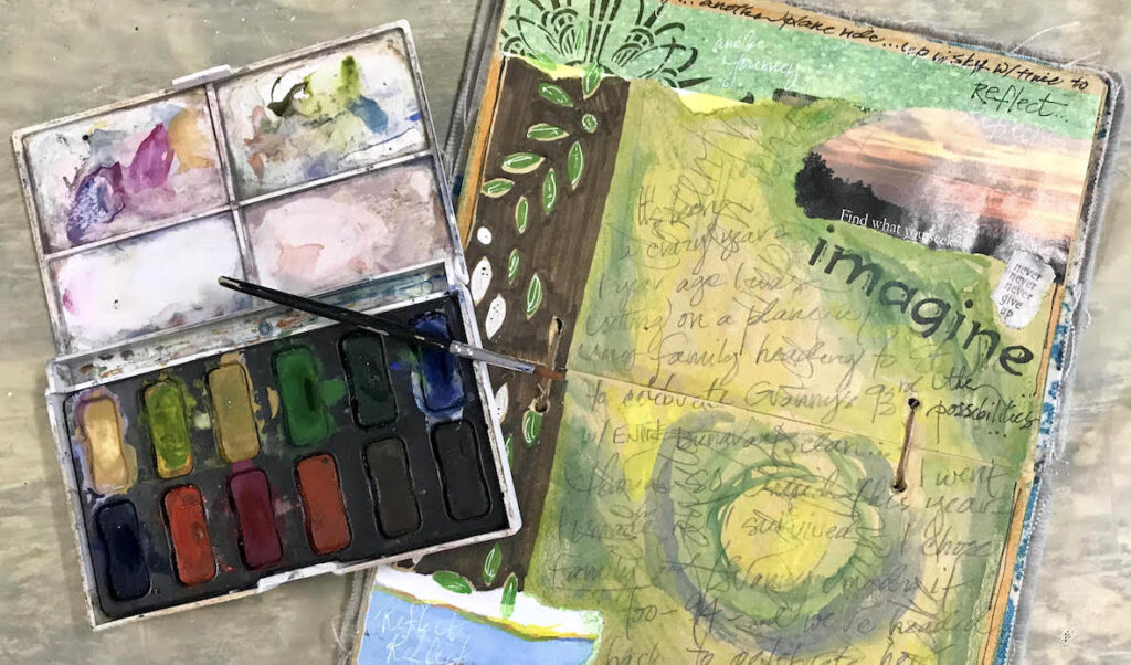 visual journal with watercolor set