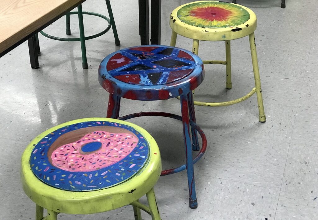 student-painted stools