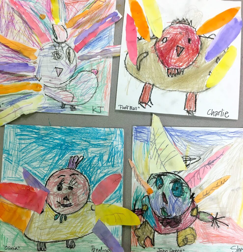 student artwork of turkeys