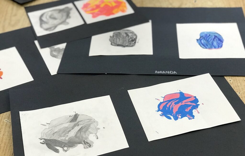 students' colored pencil drawings