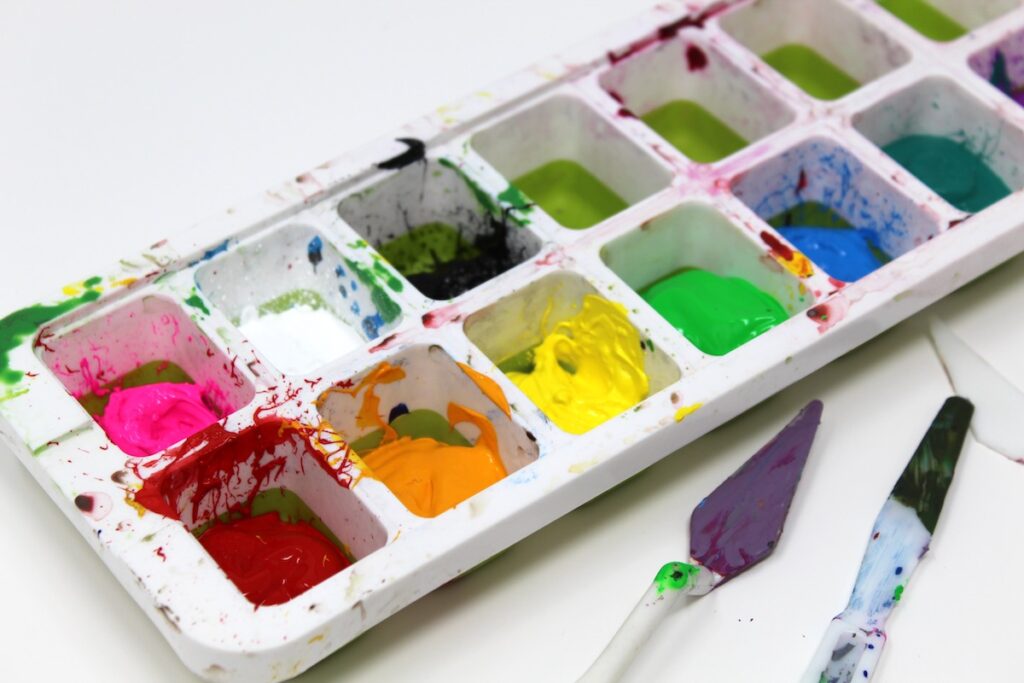 ice cube trays with paint