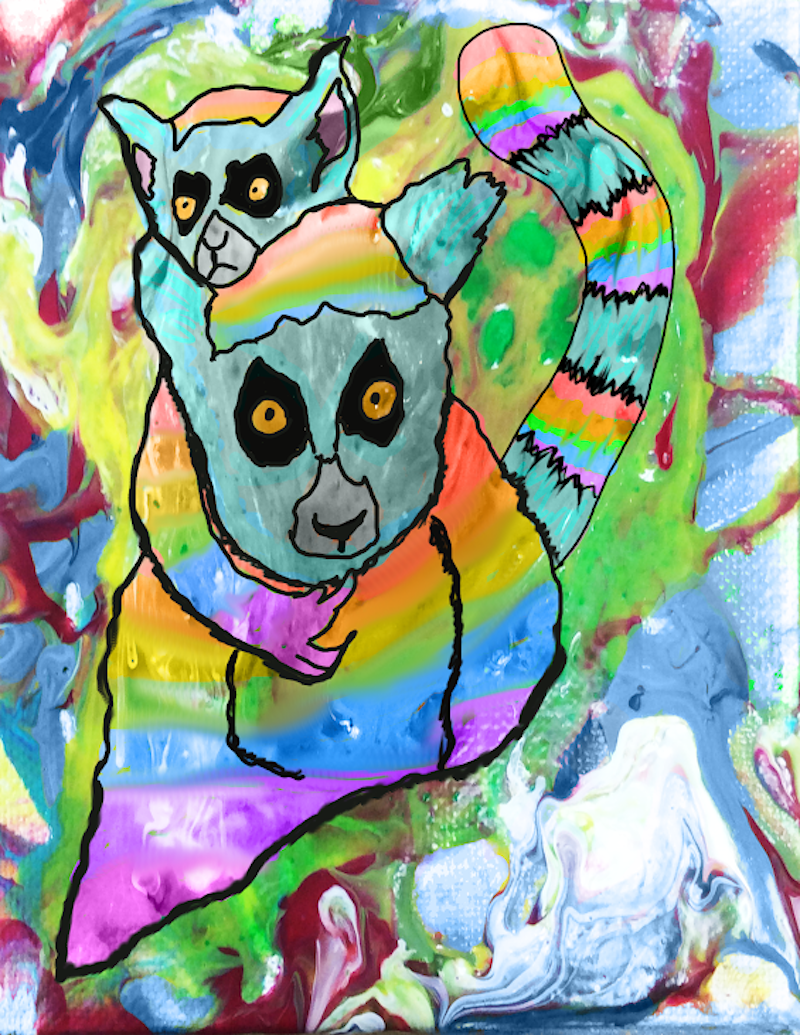 watercolor and chalk background digital image of mamma and baby marsupials