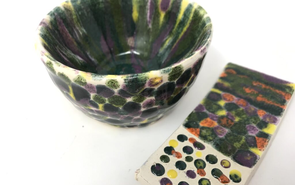 ceramic bowl and glaze test tile