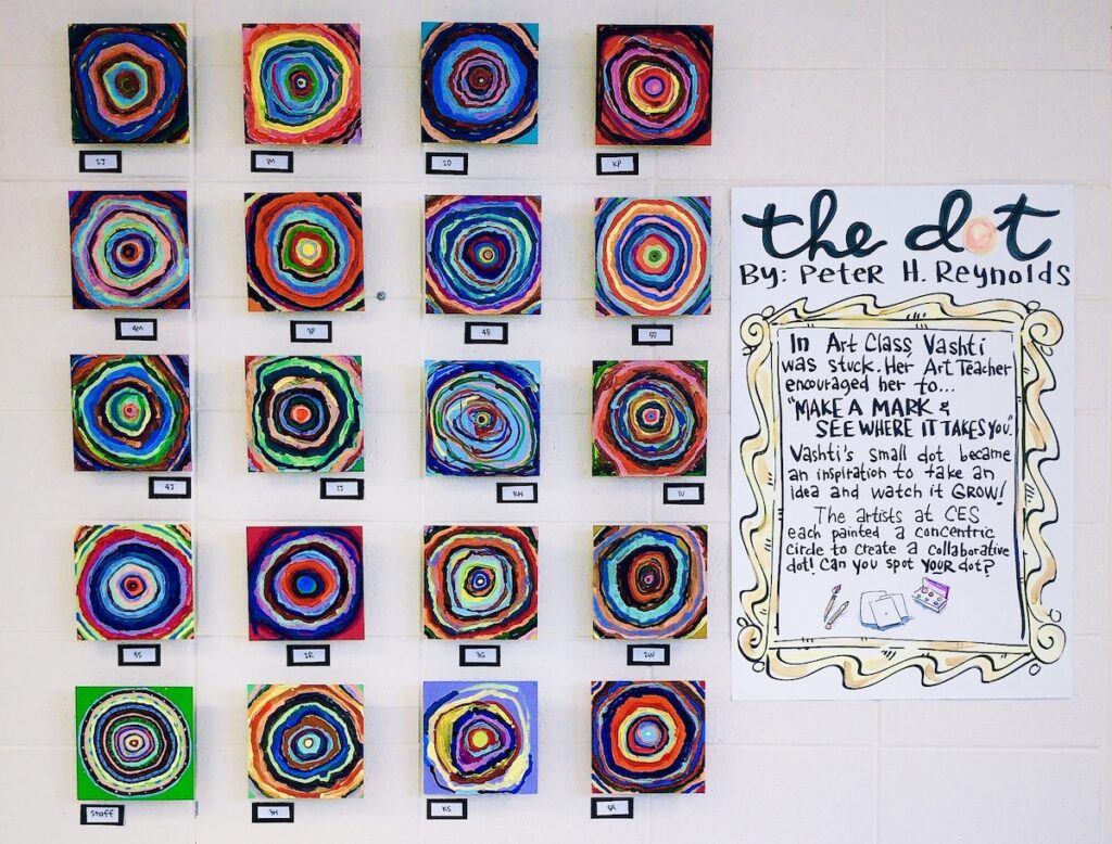artwork in the style of "the dot" on display