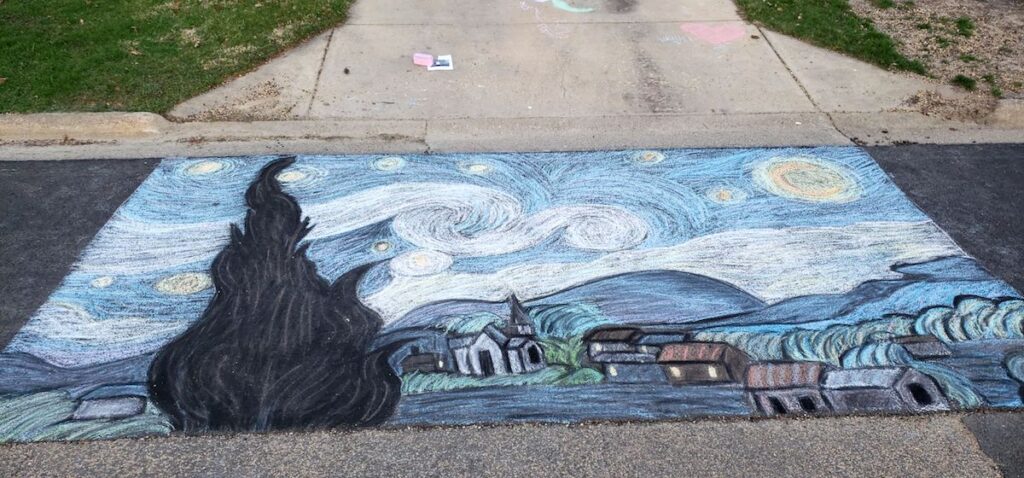 image of chalk drawing of starry night