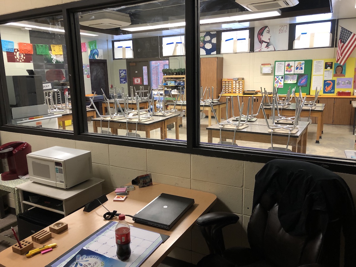 Empty desk and classroom