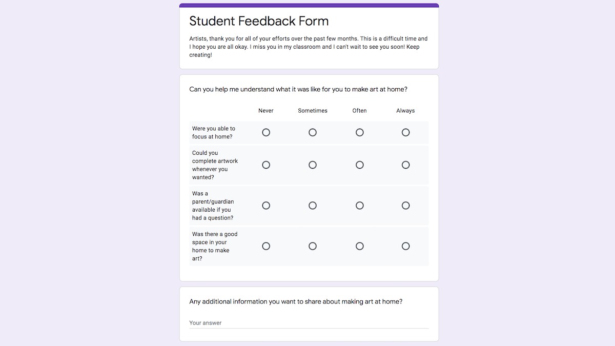 image of a google form