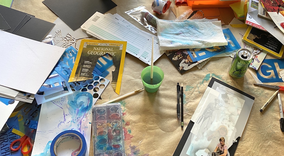 Art supplies on a table