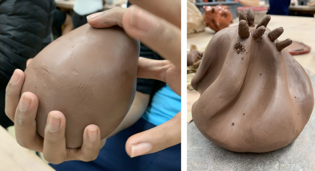 clay form with student hands
