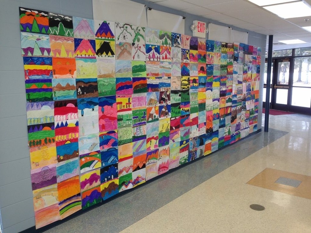 student artwork display in hallway