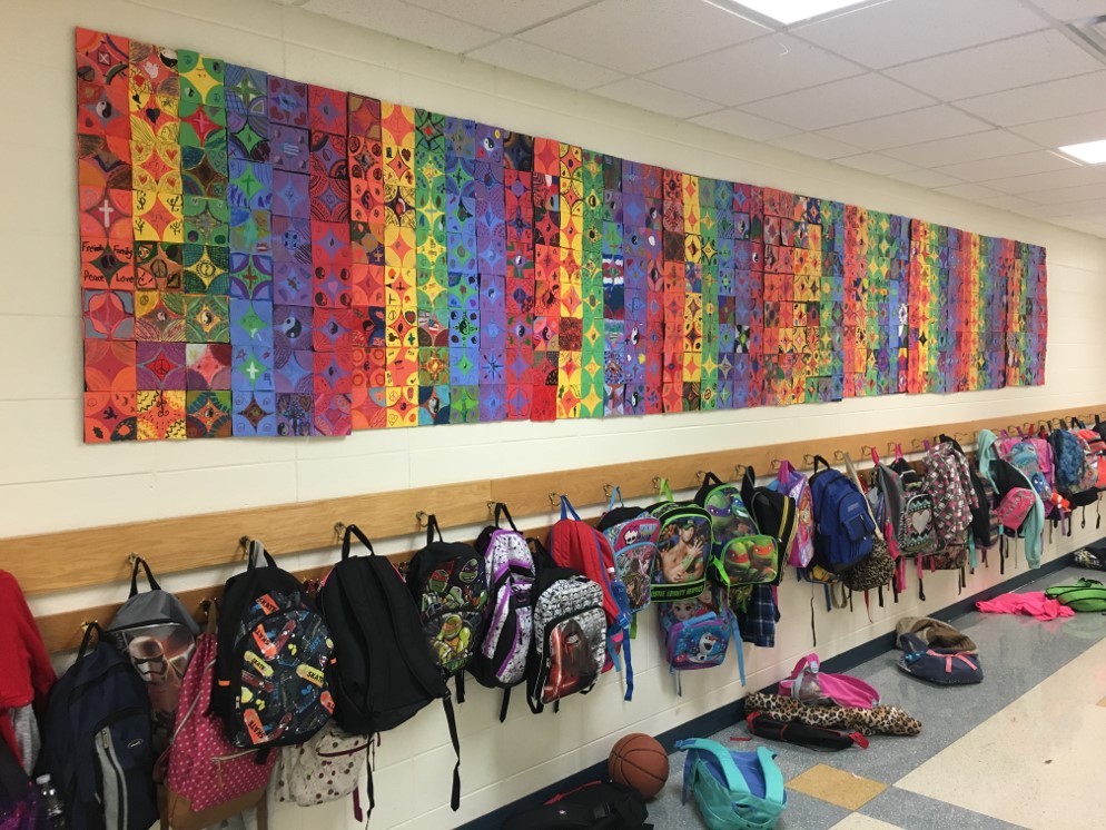 paper quilt display on school wall