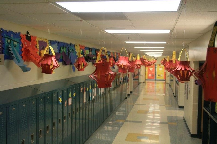 paper lanterns on display in hallway