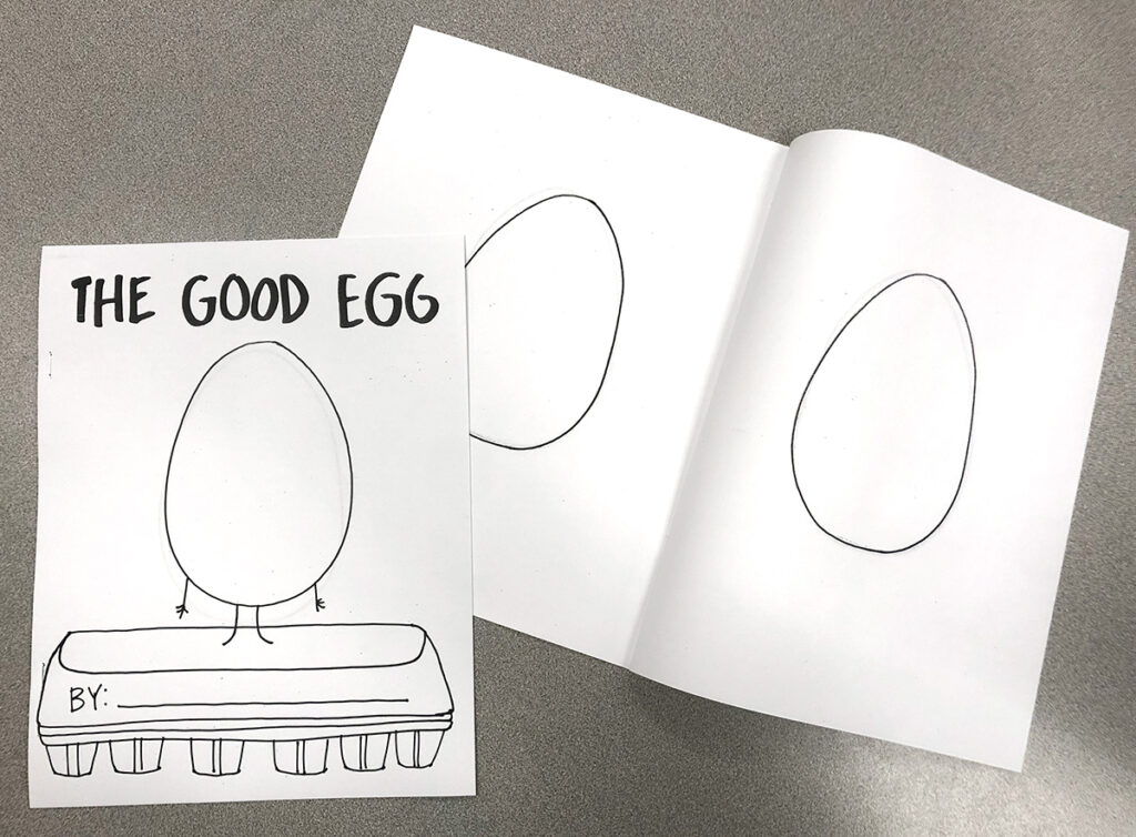 worksheet with the good egg and a blank egg with arms and legs standing on an egg carton