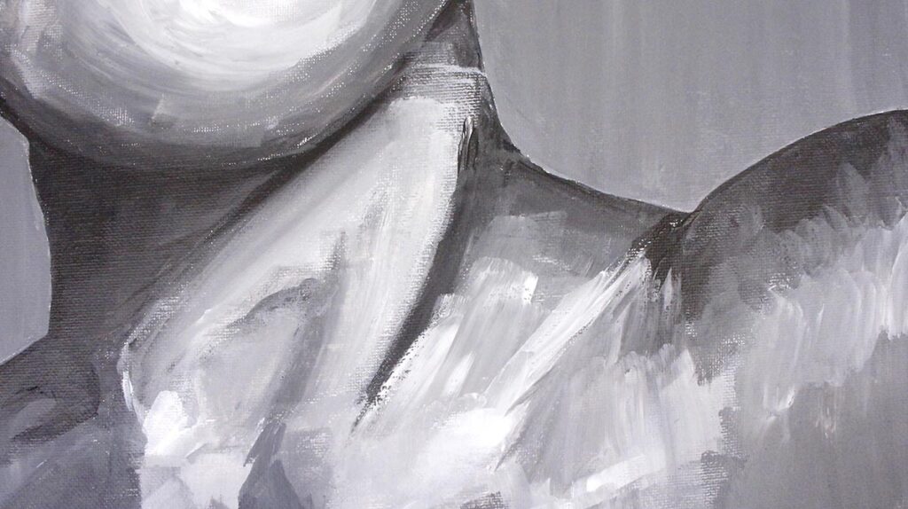 black and white painting of body