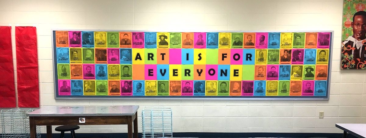 Image of bulletin board that states Art Is For Everyone