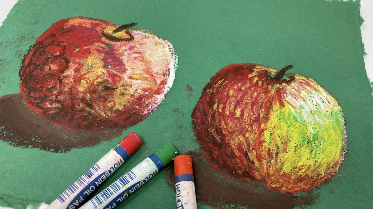Drawing fruit and vegetables in colour – drawing using oil pastel |  anitabowmanoca