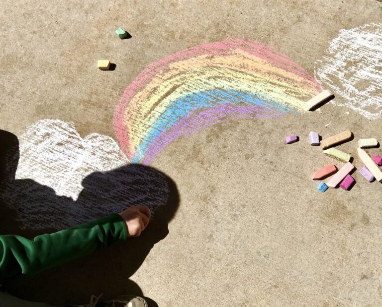 rainbow drawn with chalk outside