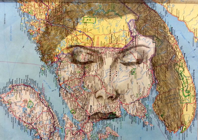 woman's face on map