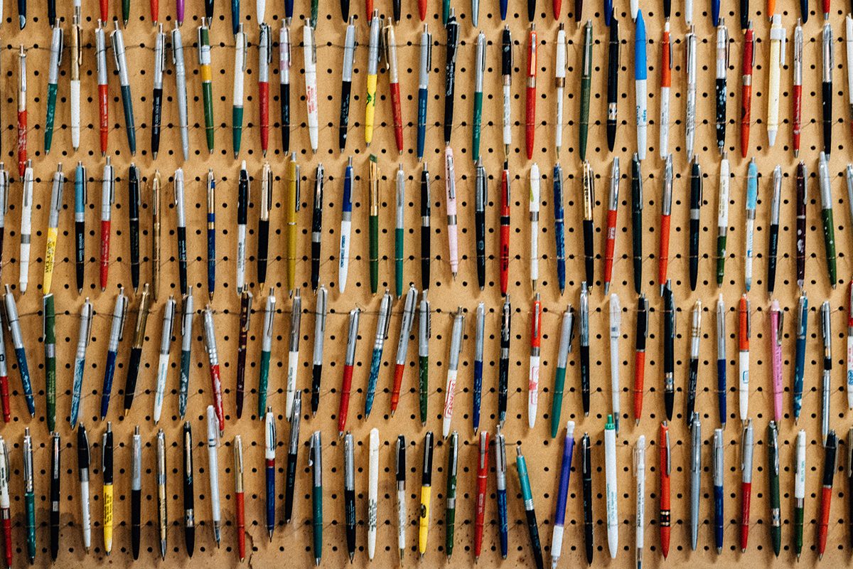 pegboard with pens