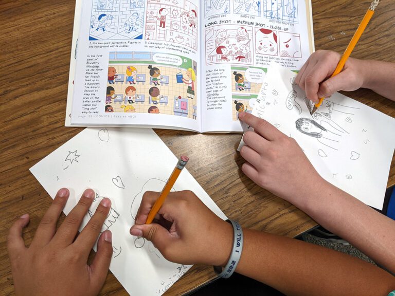 students drawing