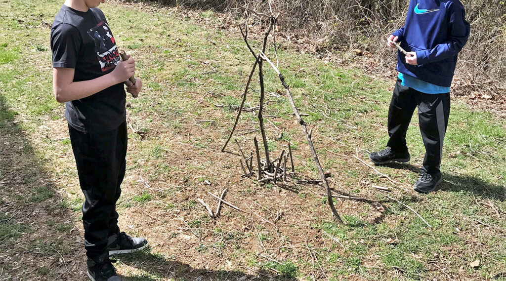 students stick sculpture