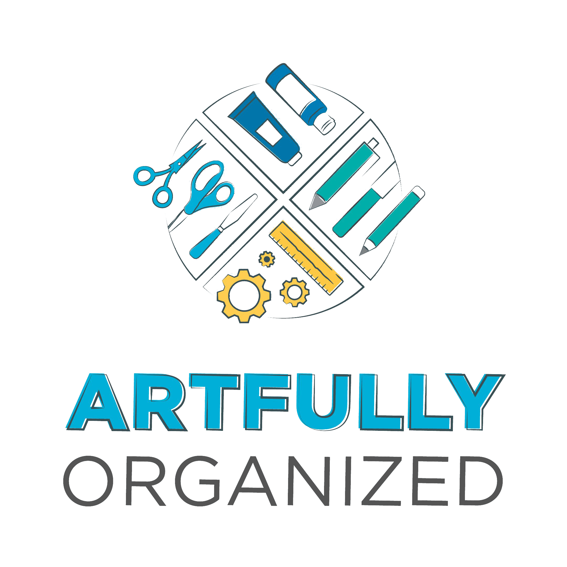 Artfully Organized YouTube Series Logo showing art supplies artistically organized in a circular shape