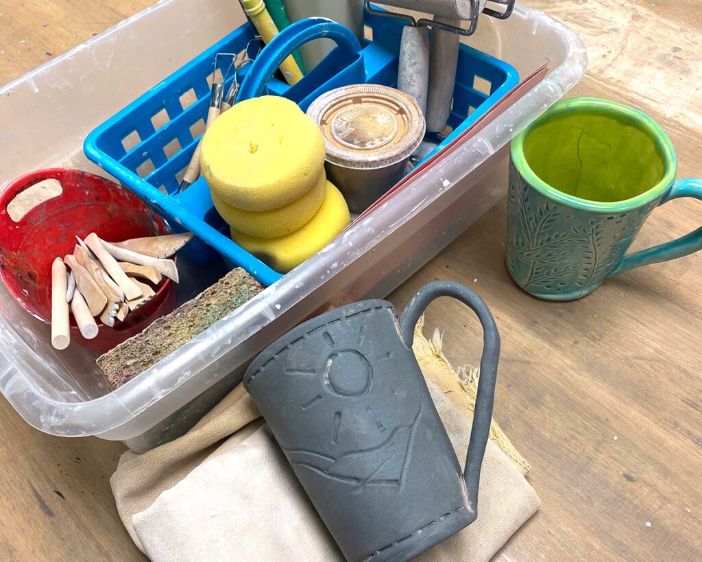 slab mug and tools