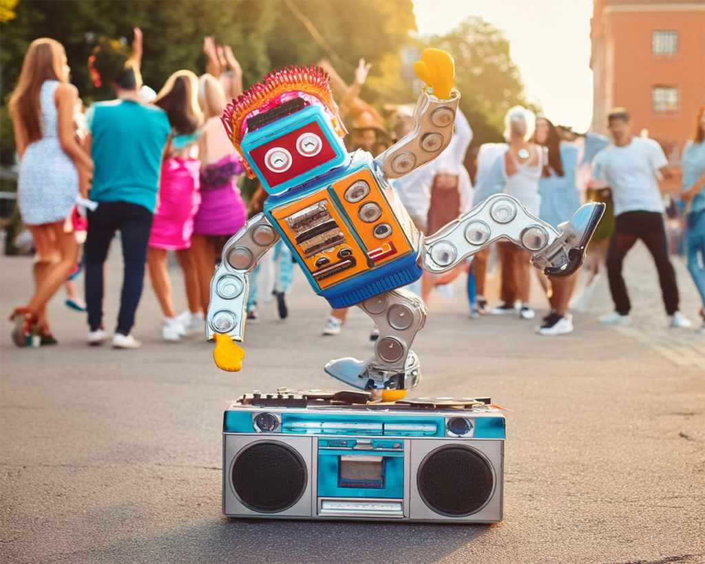 robot en un boom box