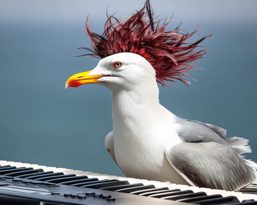 un pájaro con un mohawk y un teclado