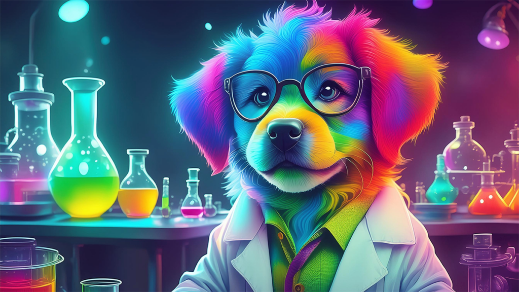 un perro con bata de laboratorio