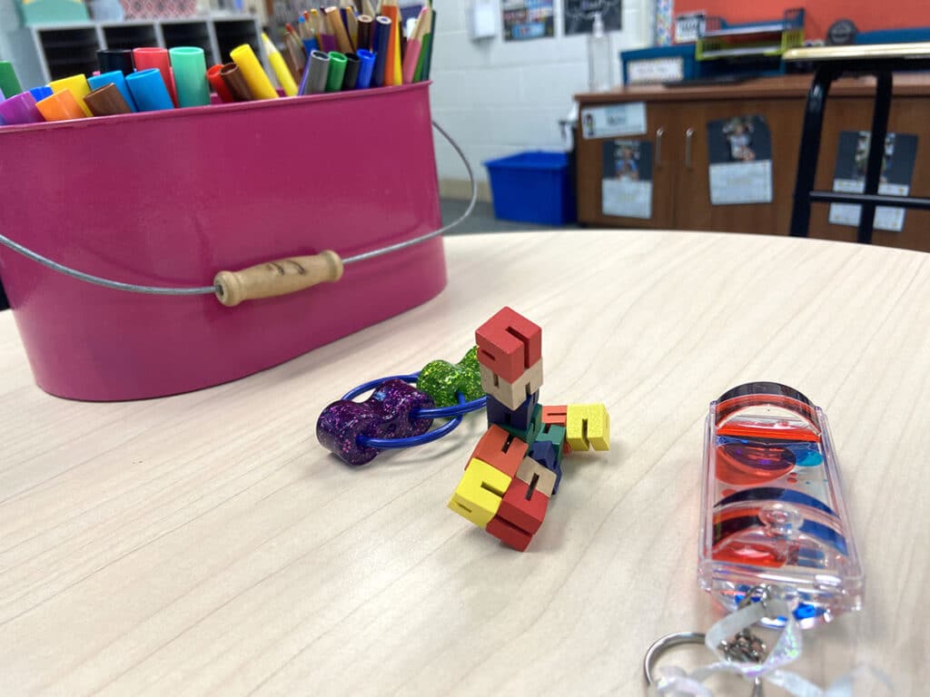 sensory toys on an art table