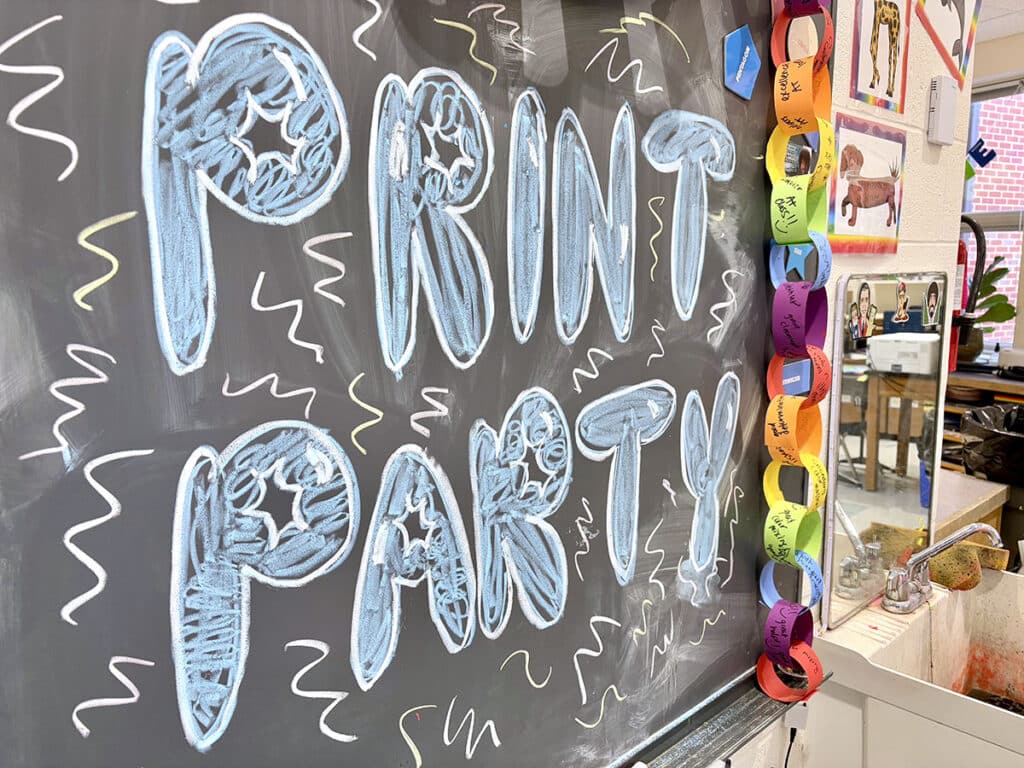 print party written on the chalkboard
