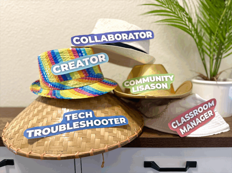 hats with art teacher roles on them