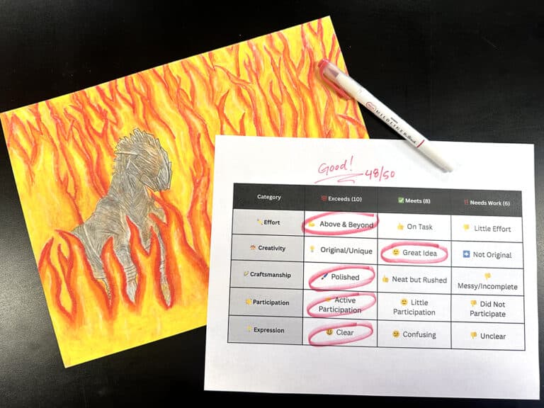 emoji rubric with a pen and artwork