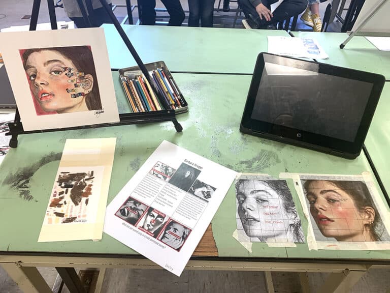 student artwork with sketches and planning